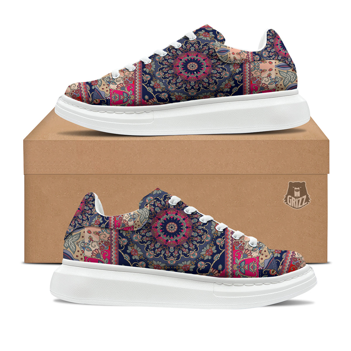 Ethnic Patchwork Square Print Platform Shoes-grizzshop