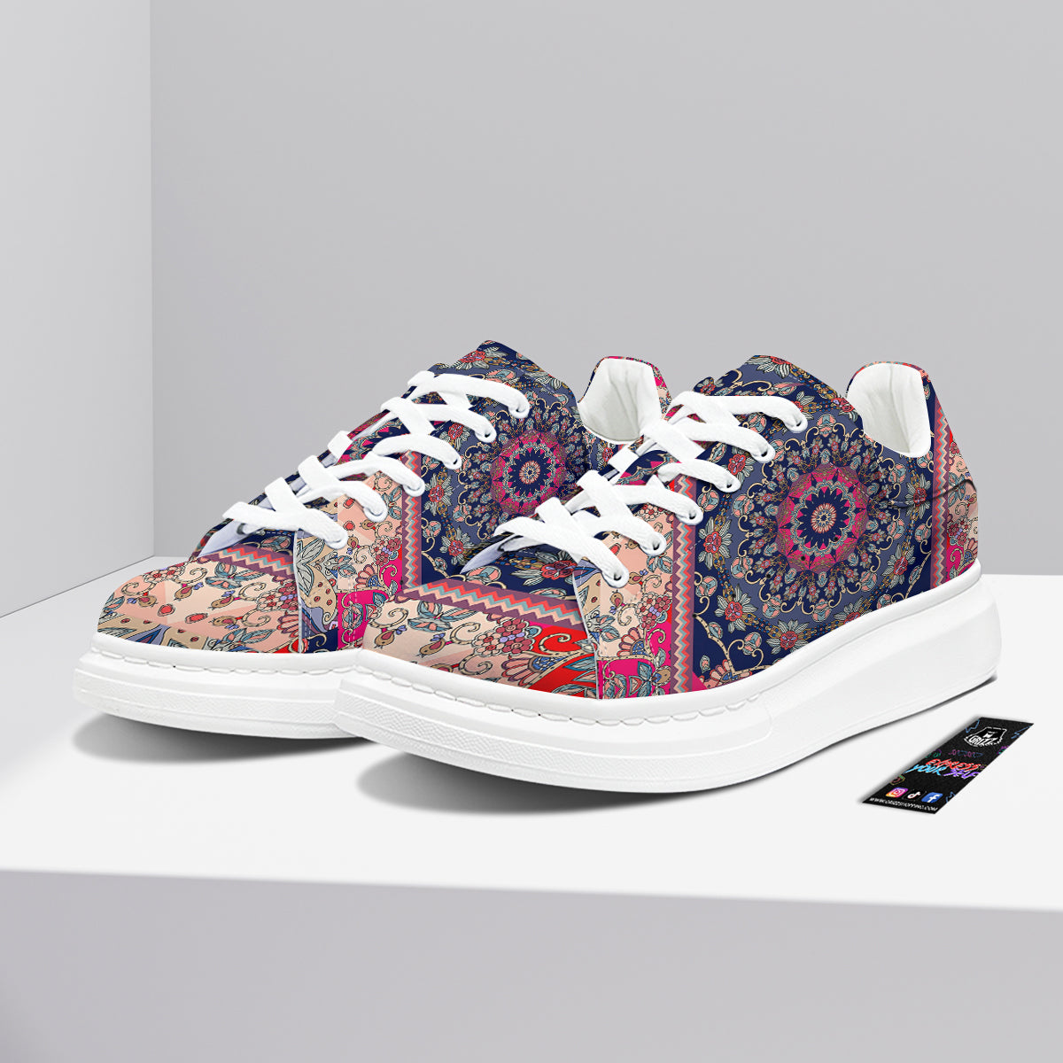 Ethnic Patchwork Square Print Platform Shoes-grizzshop