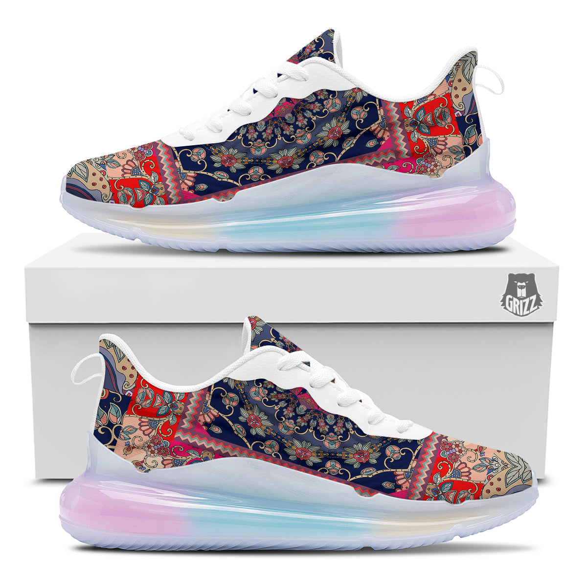Ethnic Patchwork Square Print Running Sneakers-grizzshop
