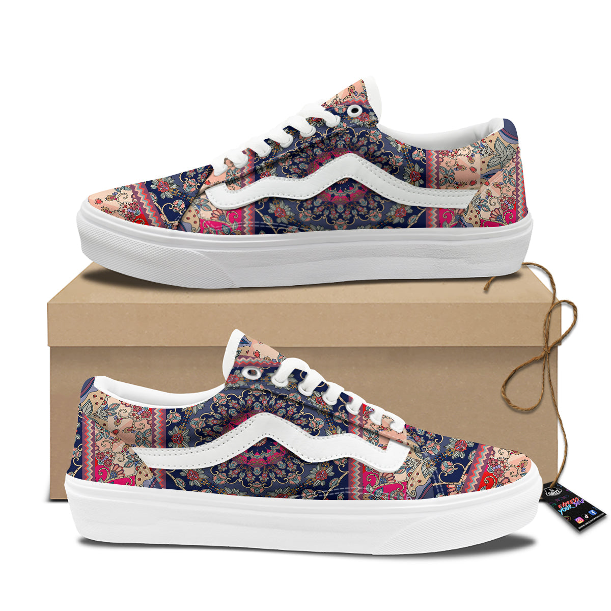 Ethnic Patchwork Square Print Skate Shoes-grizzshop