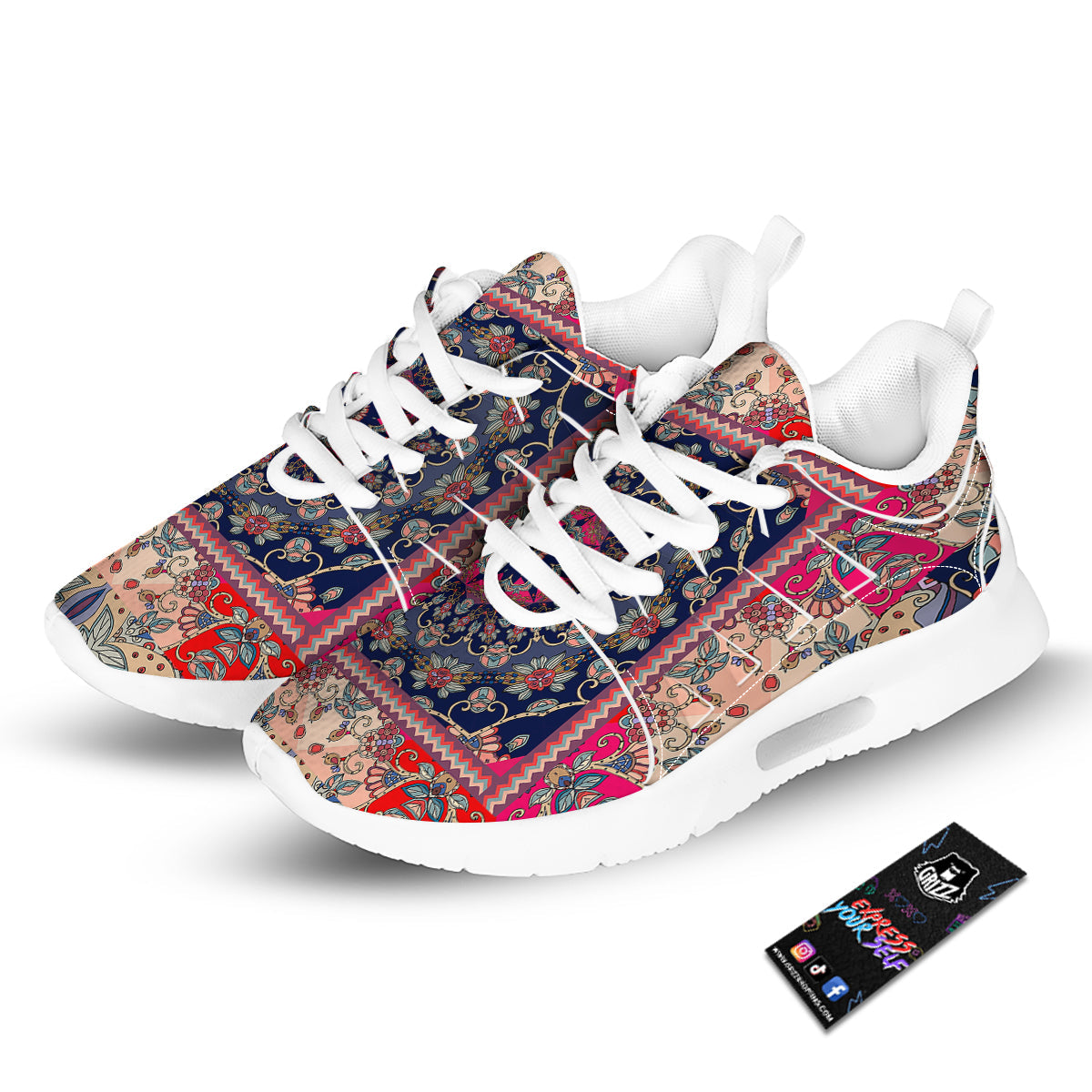 Ethnic Patchwork Square Print Tennis Shoes-grizzshop