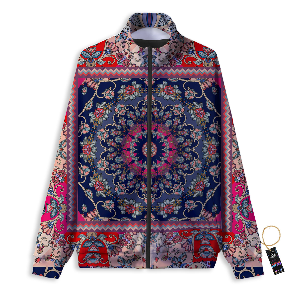 Ethnic Patchwork Square Print Track Jacket-grizzshop