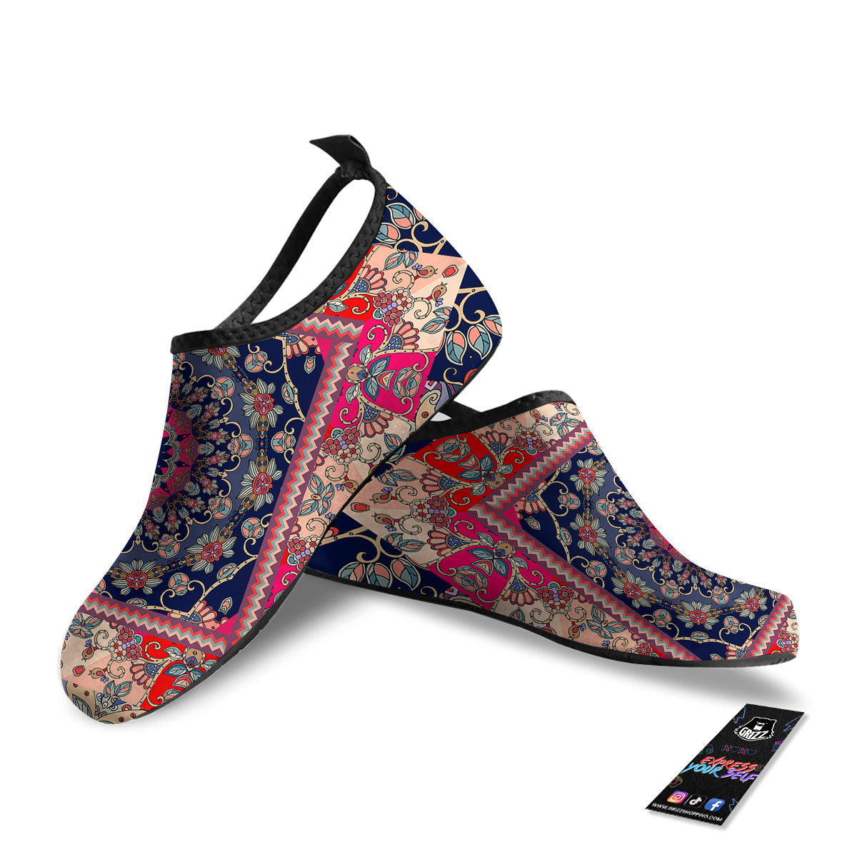 Ethnic Patchwork Square Print Water Shoes-grizzshop
