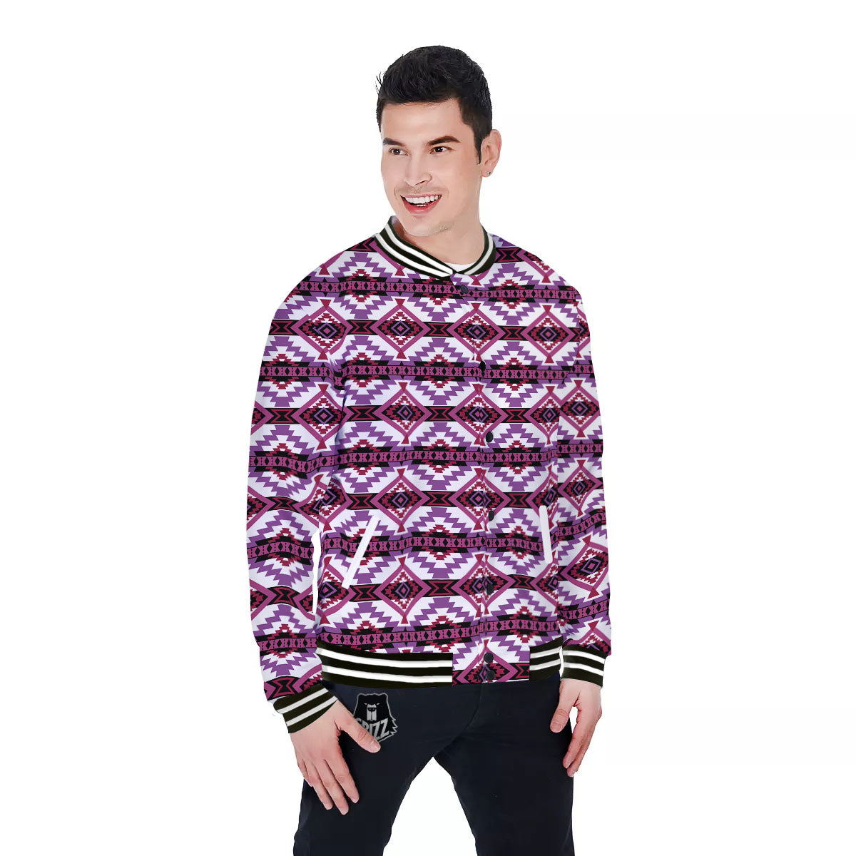 Ethnic Pink African Print Pattern Baseball Jacket-grizzshop