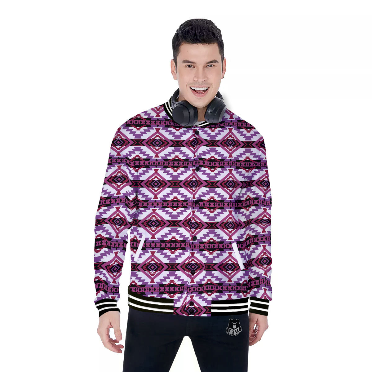 Ethnic Pink African Print Pattern Baseball Jacket-grizzshop