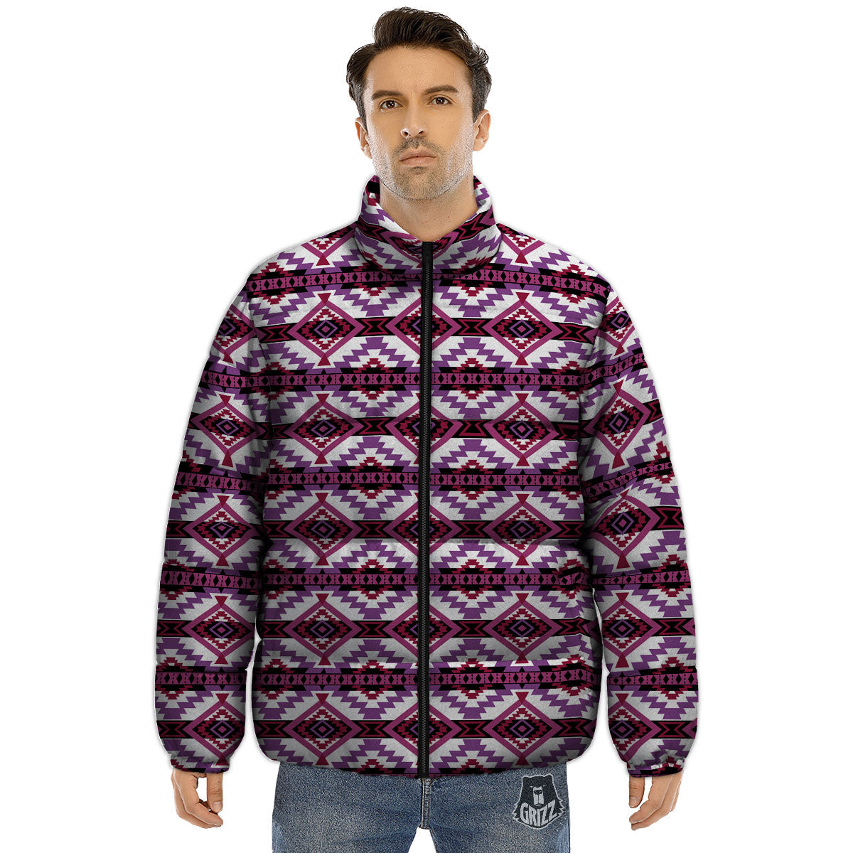 Ethnic Pink African Print Pattern Puffer Jacket-grizzshop