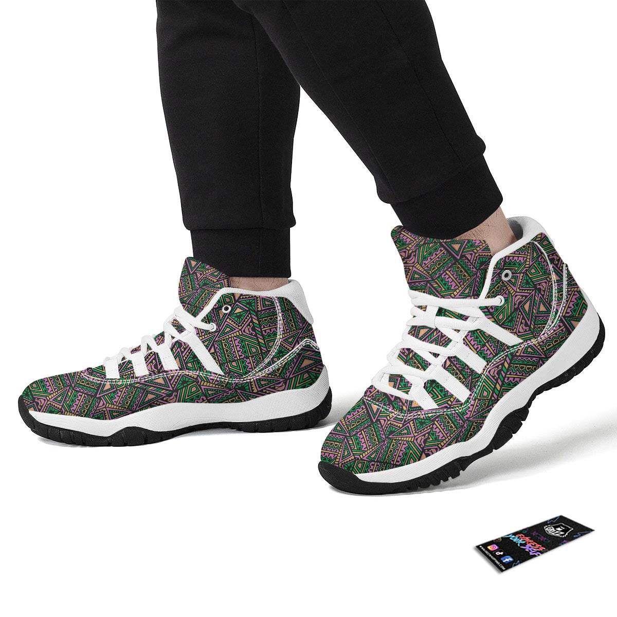 Ethnic Pink Print Pattern White Bball Shoes-grizzshop