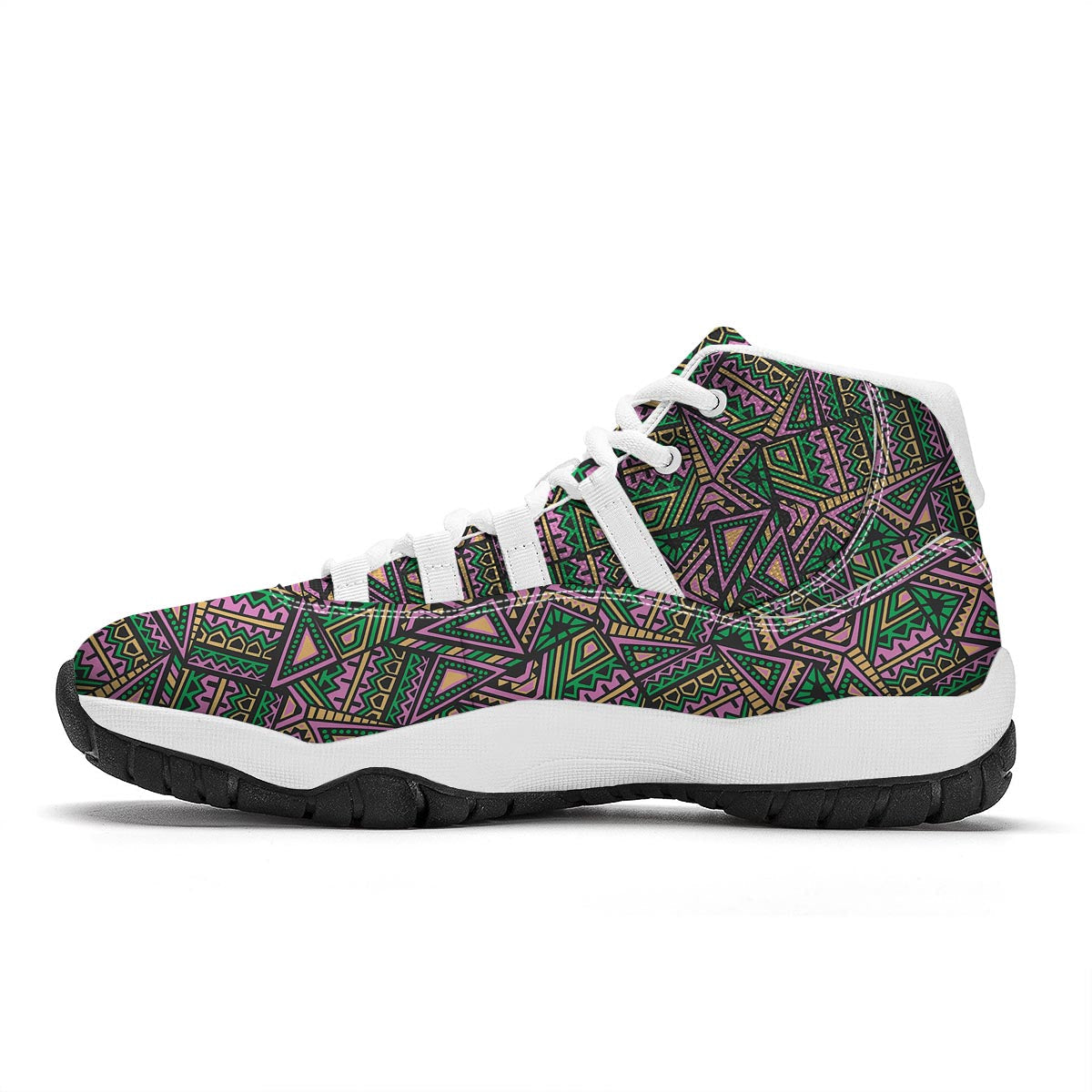 Ethnic Pink Print Pattern White Bball Shoes-grizzshop