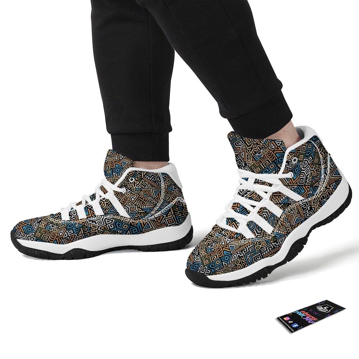 Ethnic Print Pattern White Bball Shoes-grizzshop