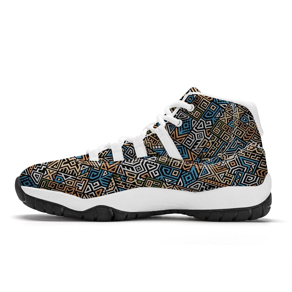 Ethnic Print Pattern White Bball Shoes-grizzshop