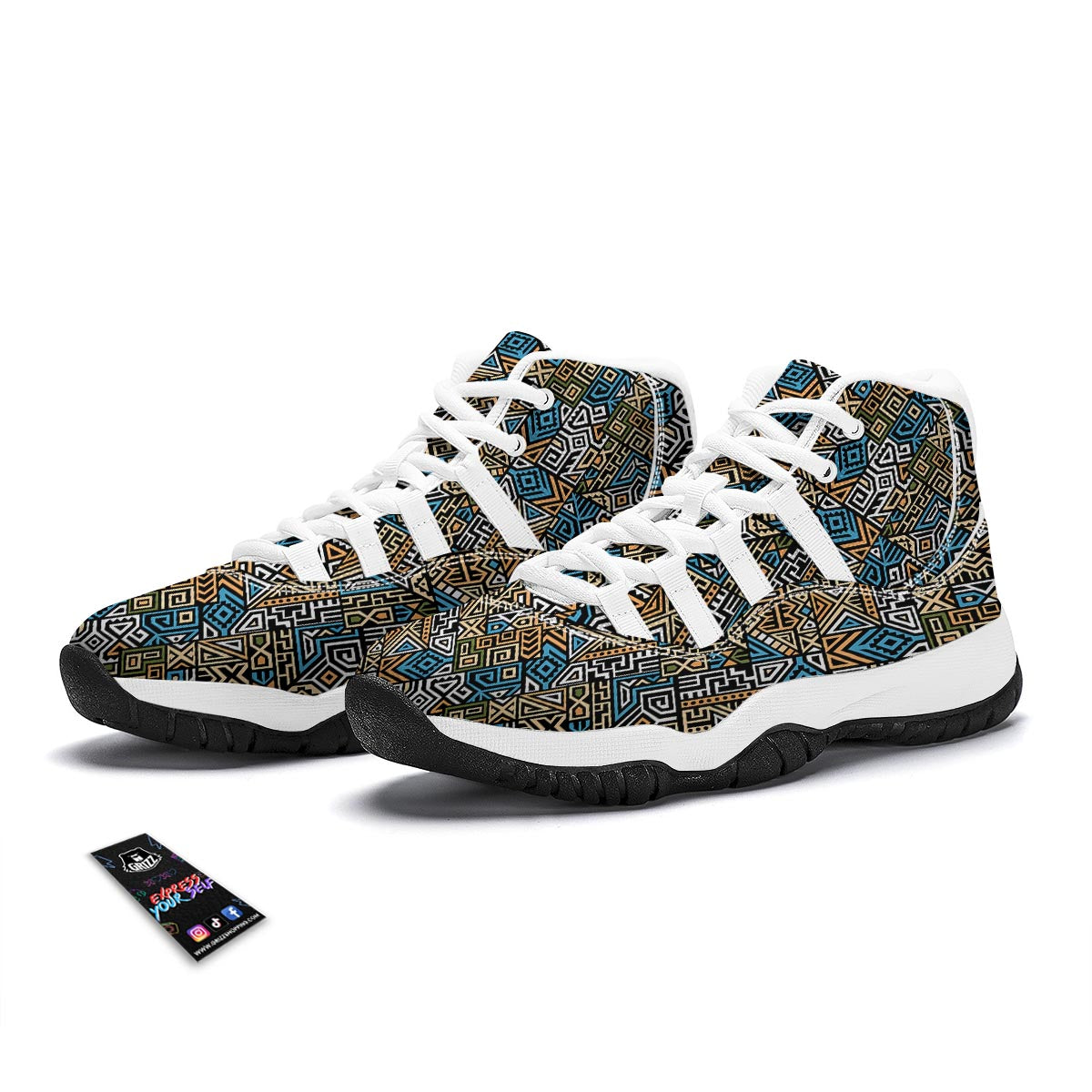 Ethnic Print Pattern White Bball Shoes-grizzshop
