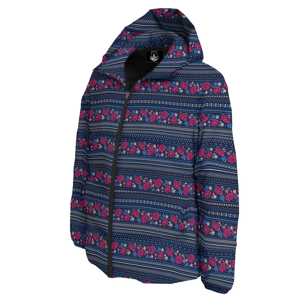 Ethnic Rose Native Tribal Print Pattern Down Jacket-grizzshop