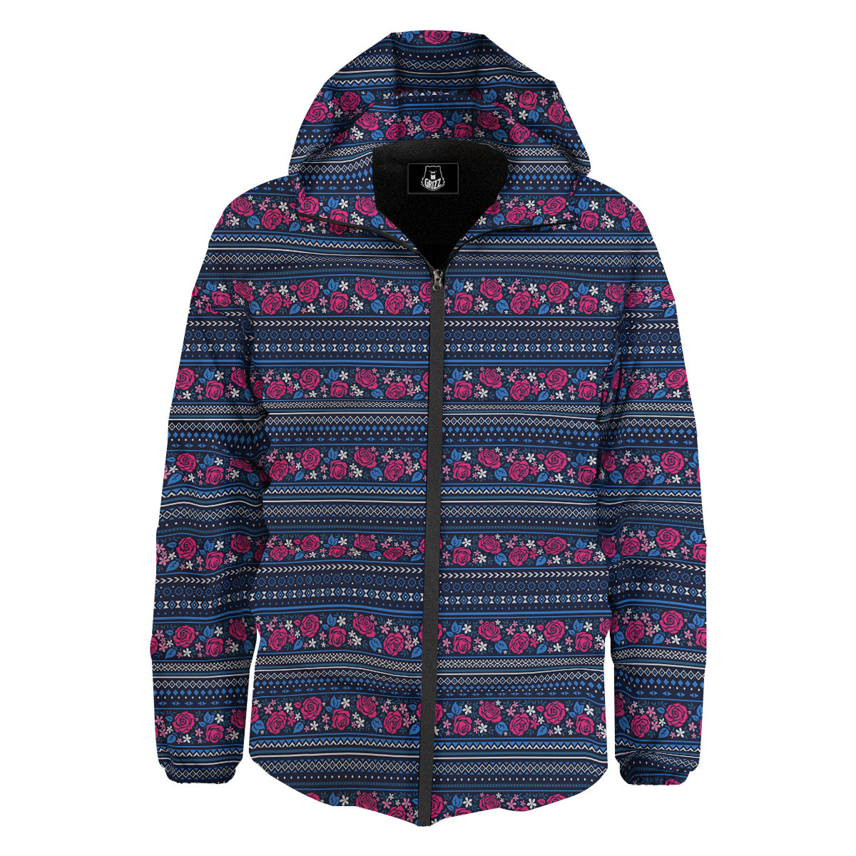 Ethnic Rose Native Tribal Print Pattern Down Jacket-grizzshop