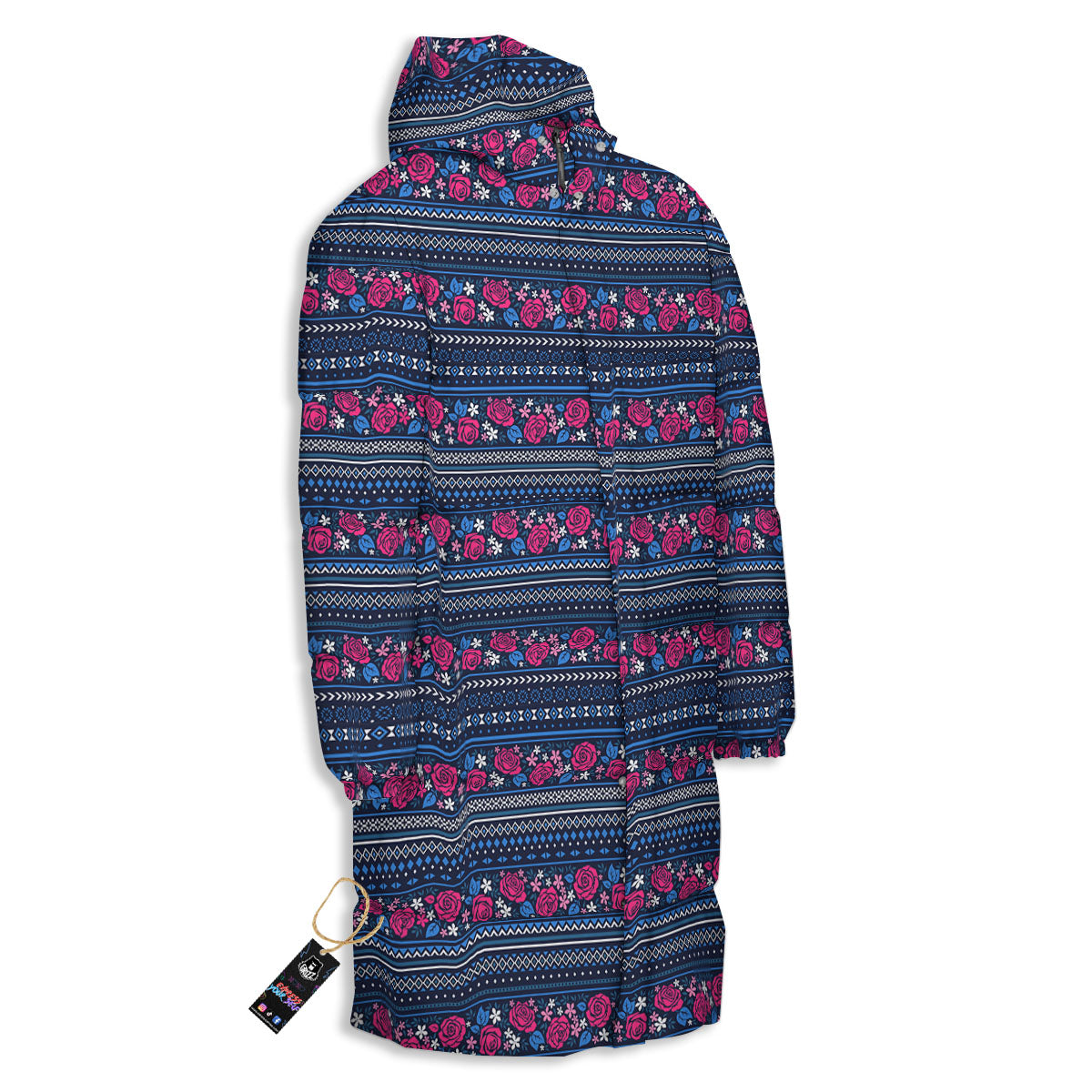 Ethnic Rose Native Tribal Print Pattern Long Down Jacket-grizzshop