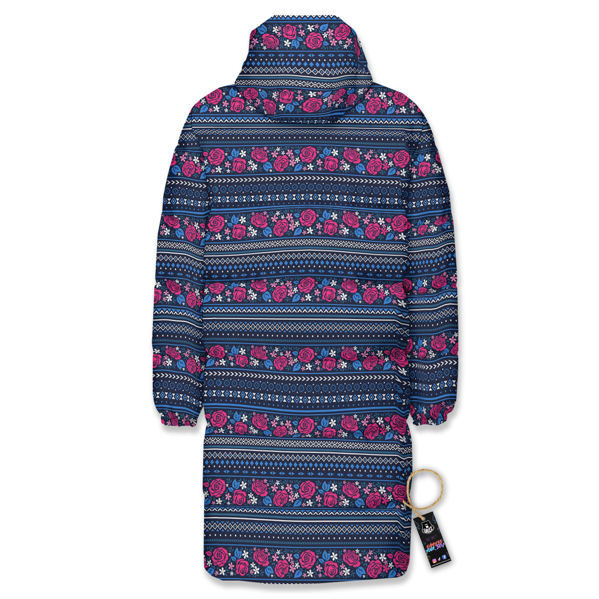 Ethnic Rose Native Tribal Print Pattern Long Down Jacket-grizzshop