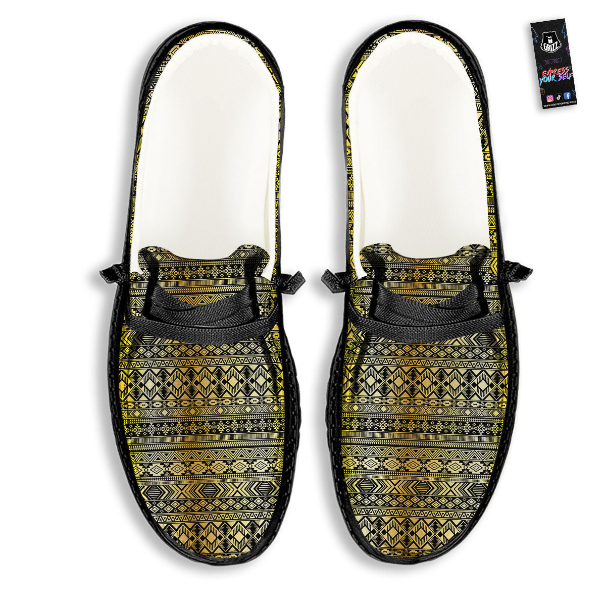 Ethnic Tribal Gold African Print Pattern Black Loafers-grizzshop