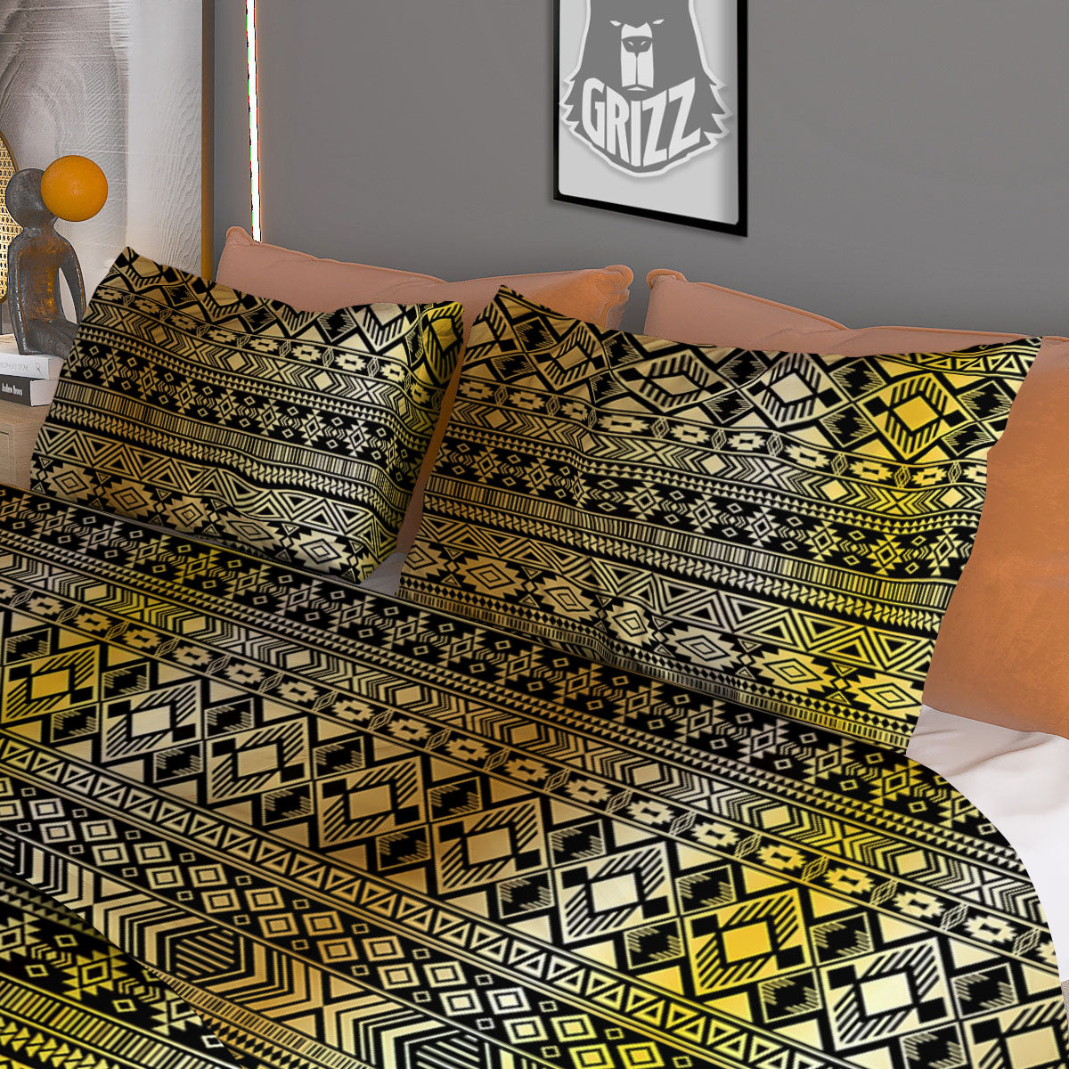 Ethnic Tribal Gold African Print Pattern Duvet Cover Bedding Set
