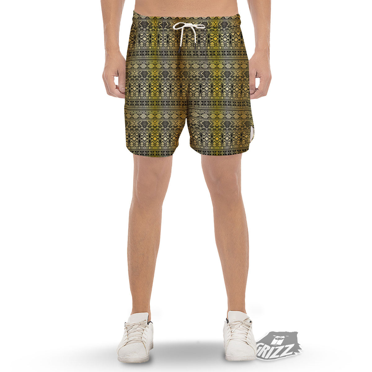 Ethnic Tribal Gold African Print Pattern Men's Gym Shorts-grizzshop