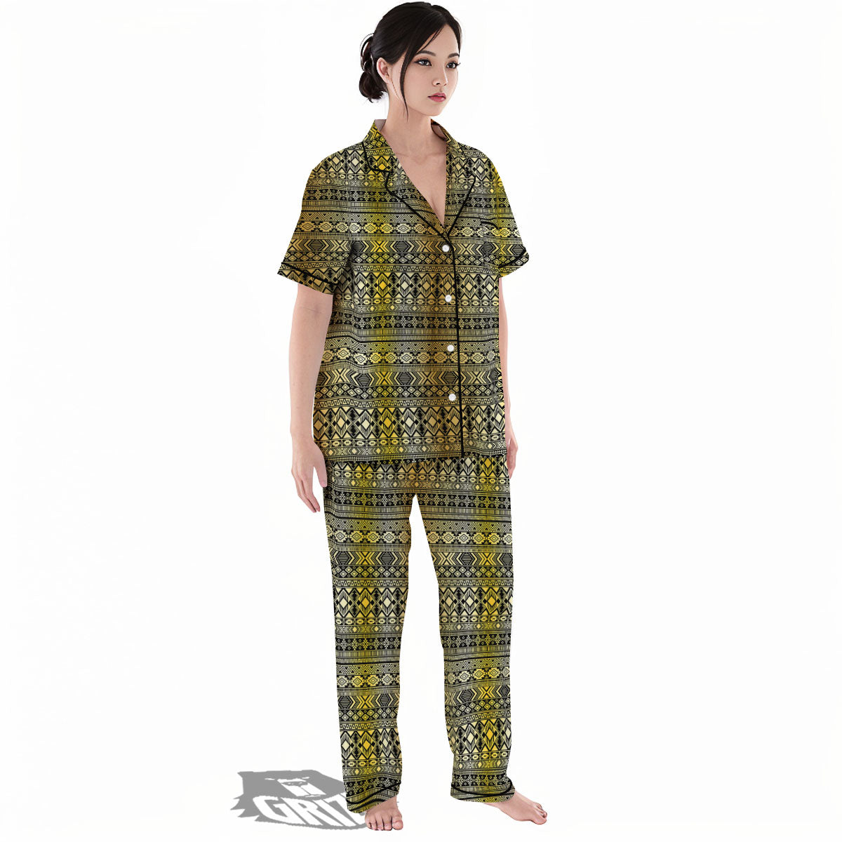 Ethnic Tribal Gold African Print Pattern Women's Pajamas Set-grizzshop