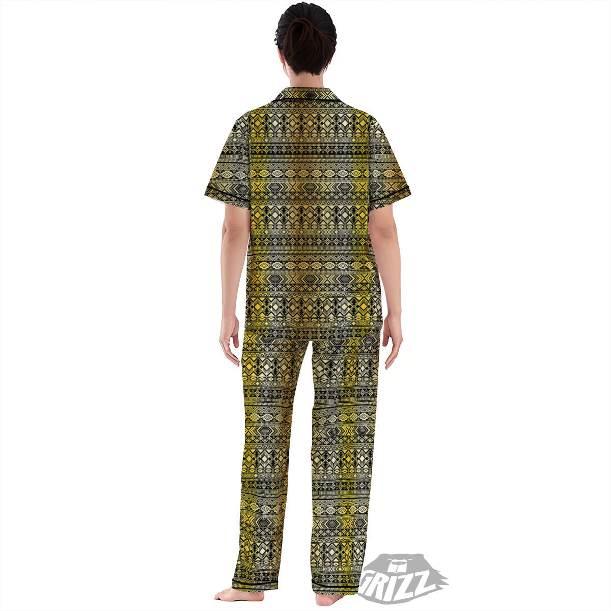 Ethnic Tribal Gold African Print Pattern Women's Pajamas Set-grizzshop