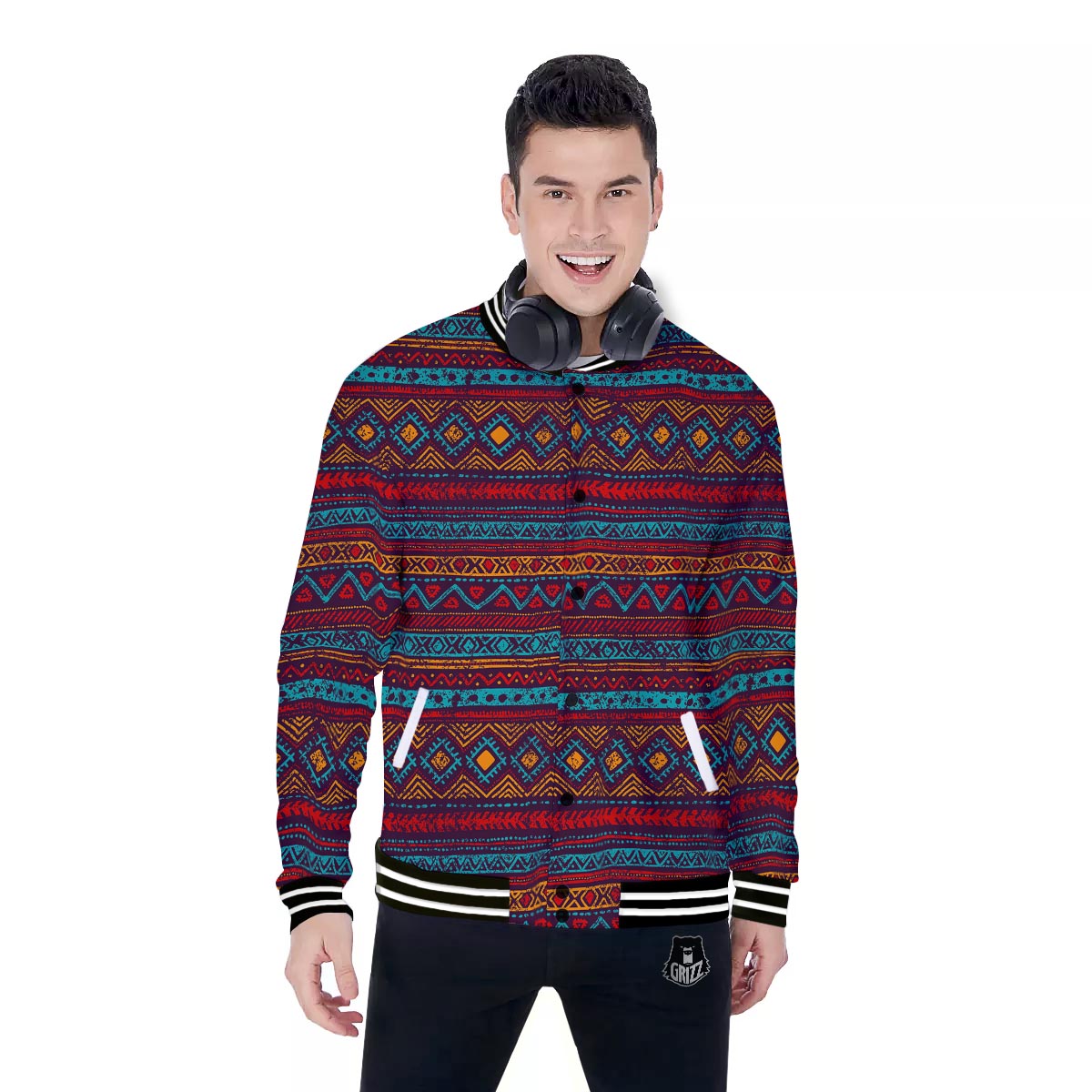 Ethnic Tribal Print Pattern Baseball Jacket-grizzshop