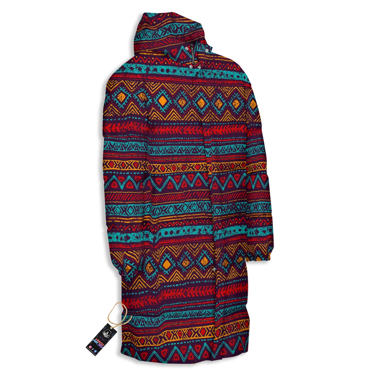 Ethnic Tribal Print Pattern Long Down Jacket-grizzshop