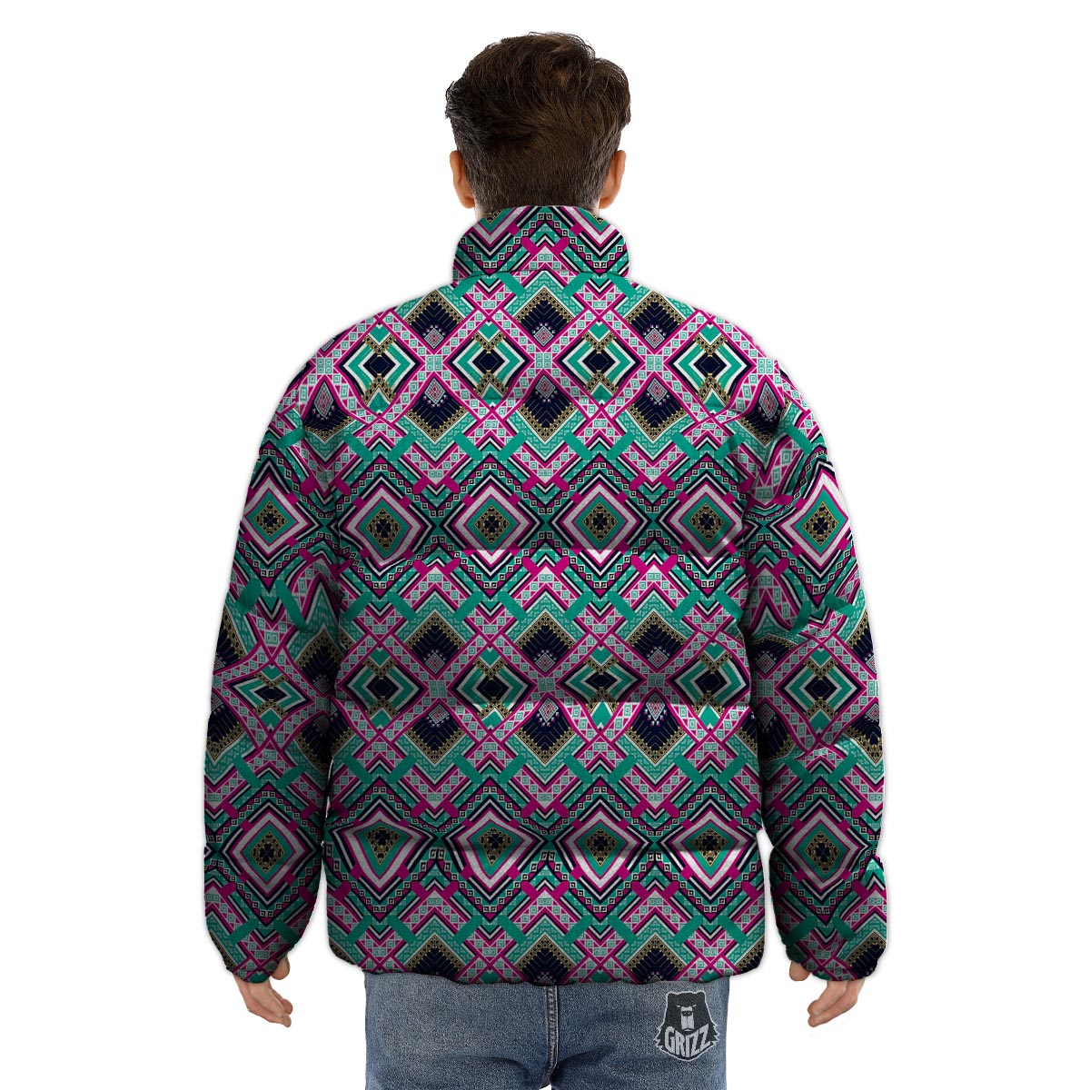 Ethnic Tribal Retro Print Pattern Puffer Jacket-grizzshop