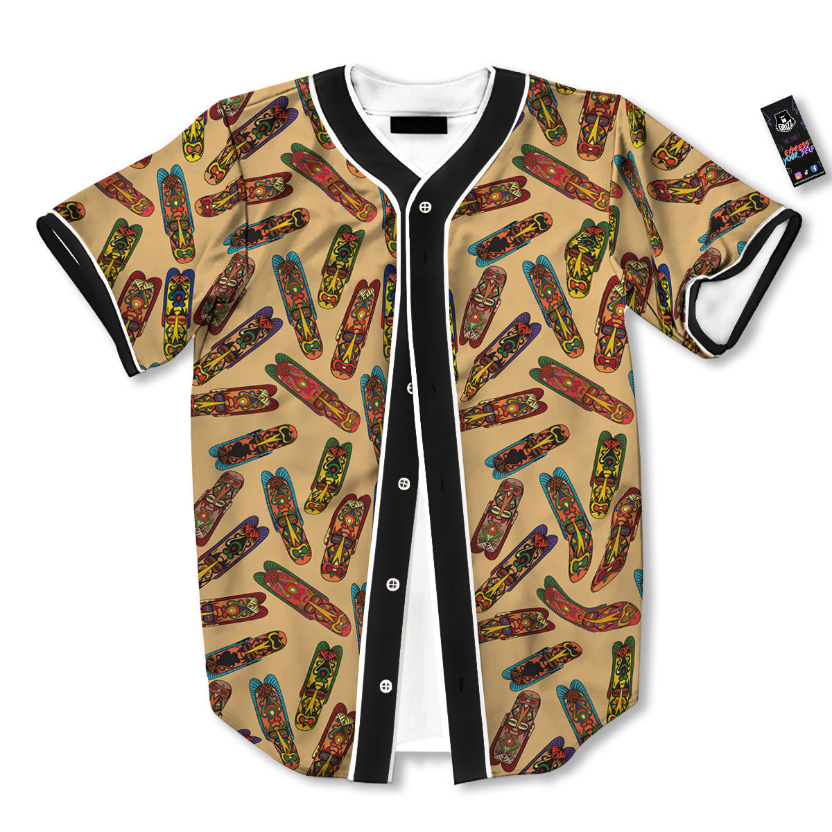 Ethnic Tribal Vintage Style African Mask Print Pattern Baseball Jersey-grizzshop