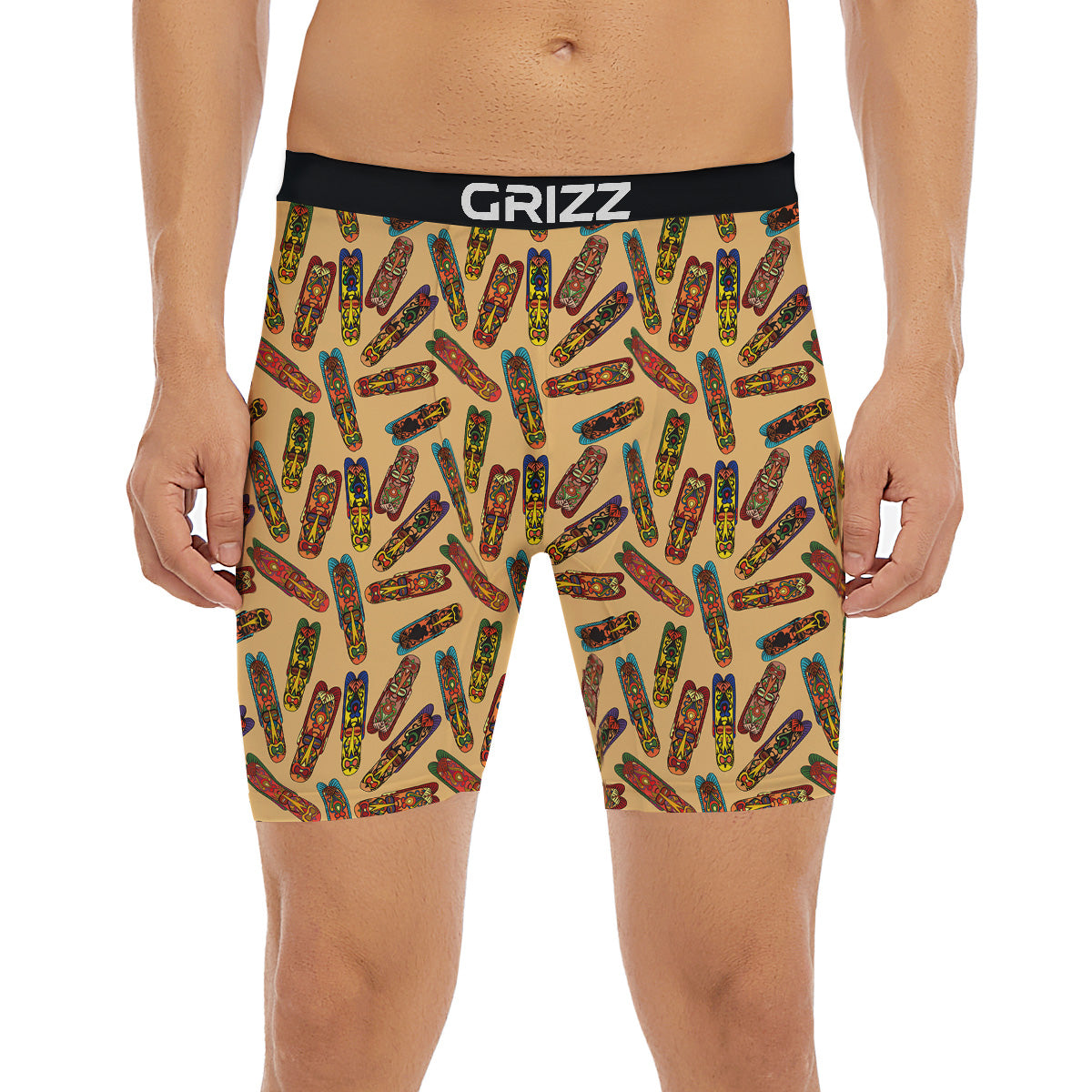 Ethnic Tribal Vintage Style African Mask Print Pattern Boxer Briefs-grizzshop