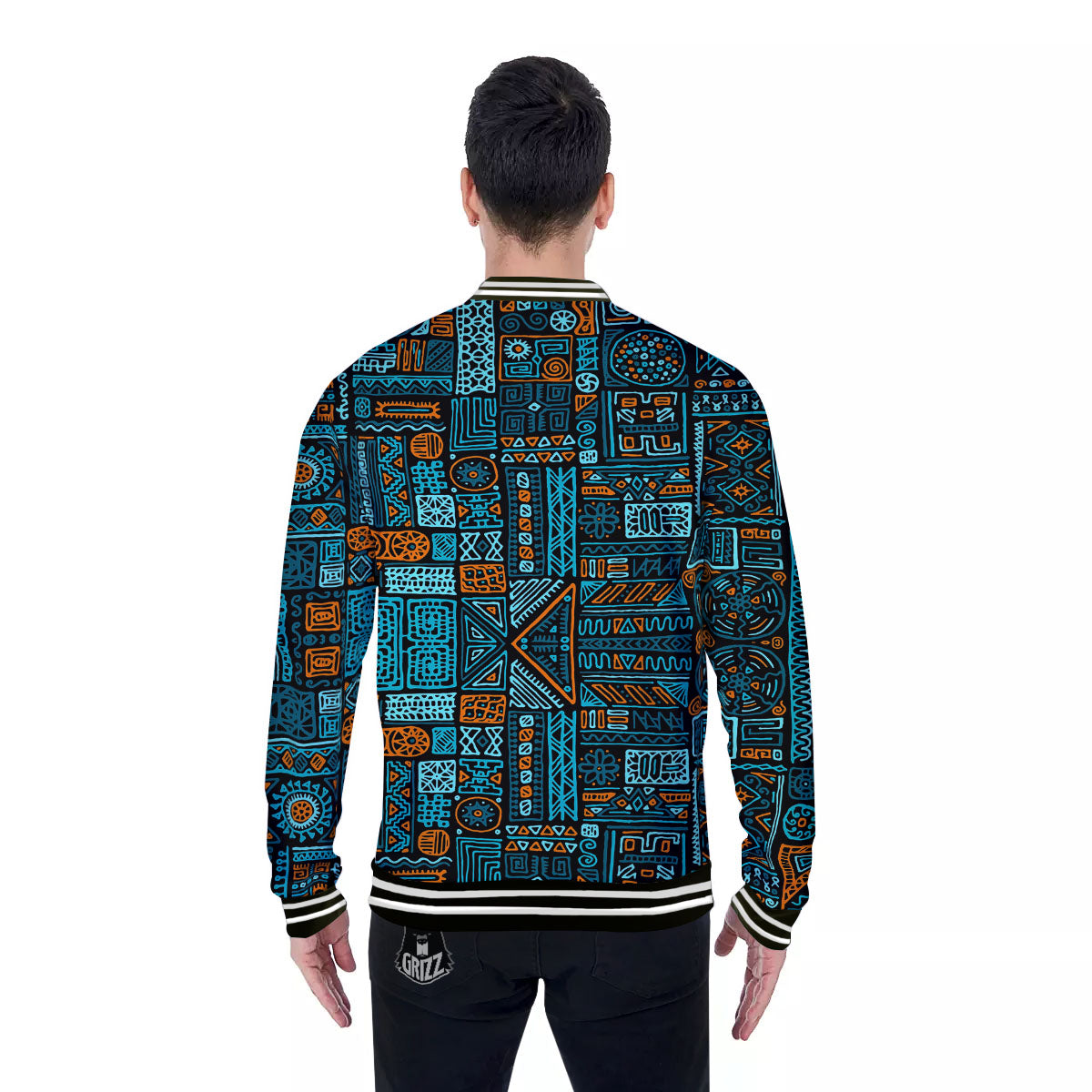 Ethnic Turquoise African Print Pattern Baseball Jacket-grizzshop