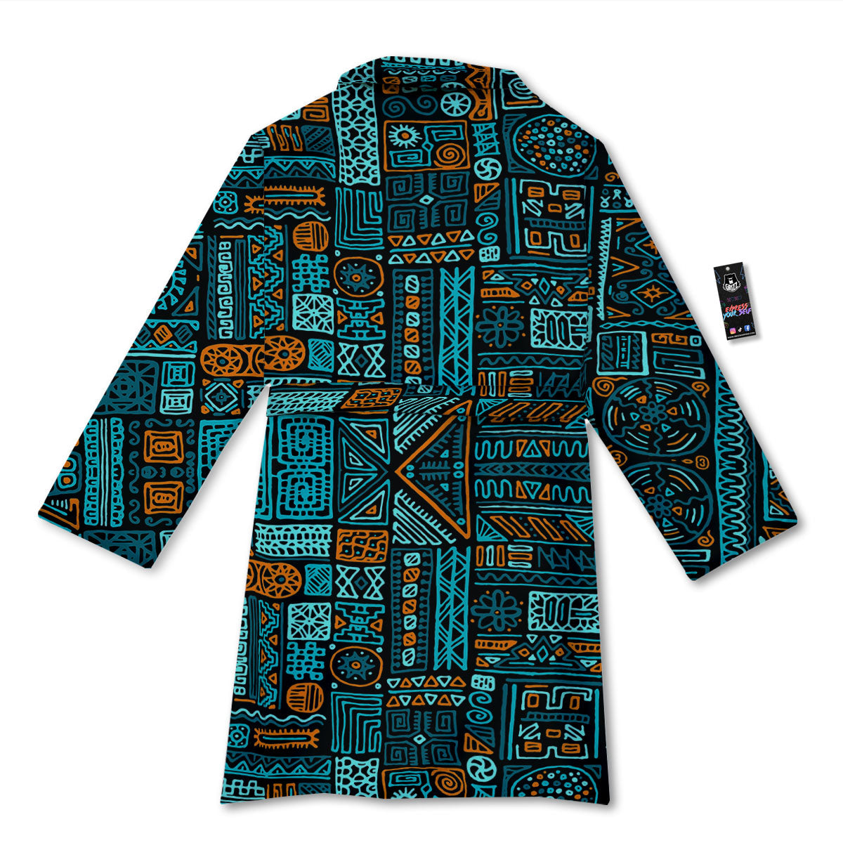 Ethnic Turquoise African Print Pattern Bathrobe-grizzshop