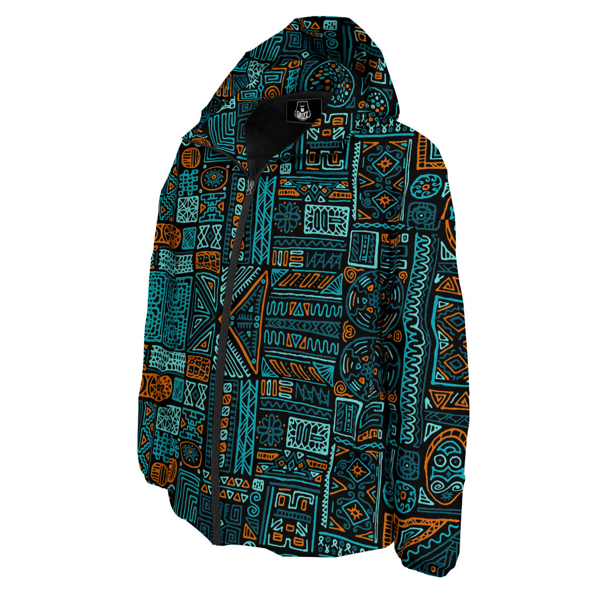 Ethnic Turquoise African Print Pattern Down Jacket-grizzshop