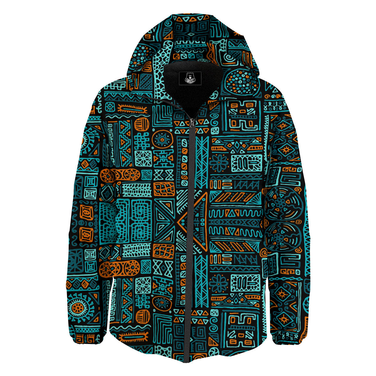 Ethnic Turquoise African Print Pattern Down Jacket-grizzshop