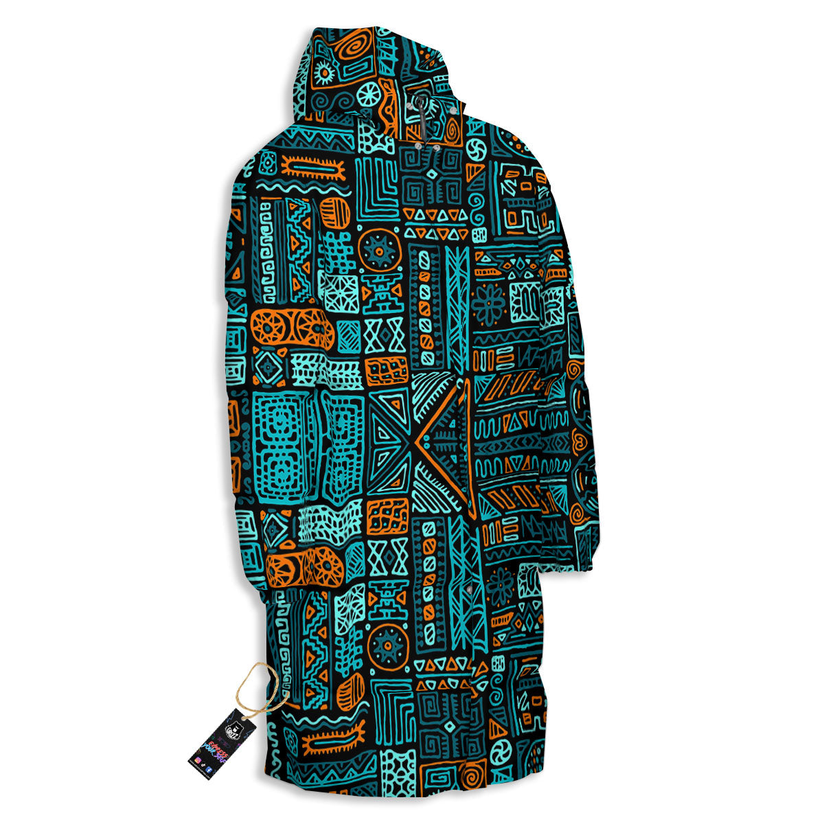 Ethnic Turquoise African Print Pattern Long Down Jacket-grizzshop