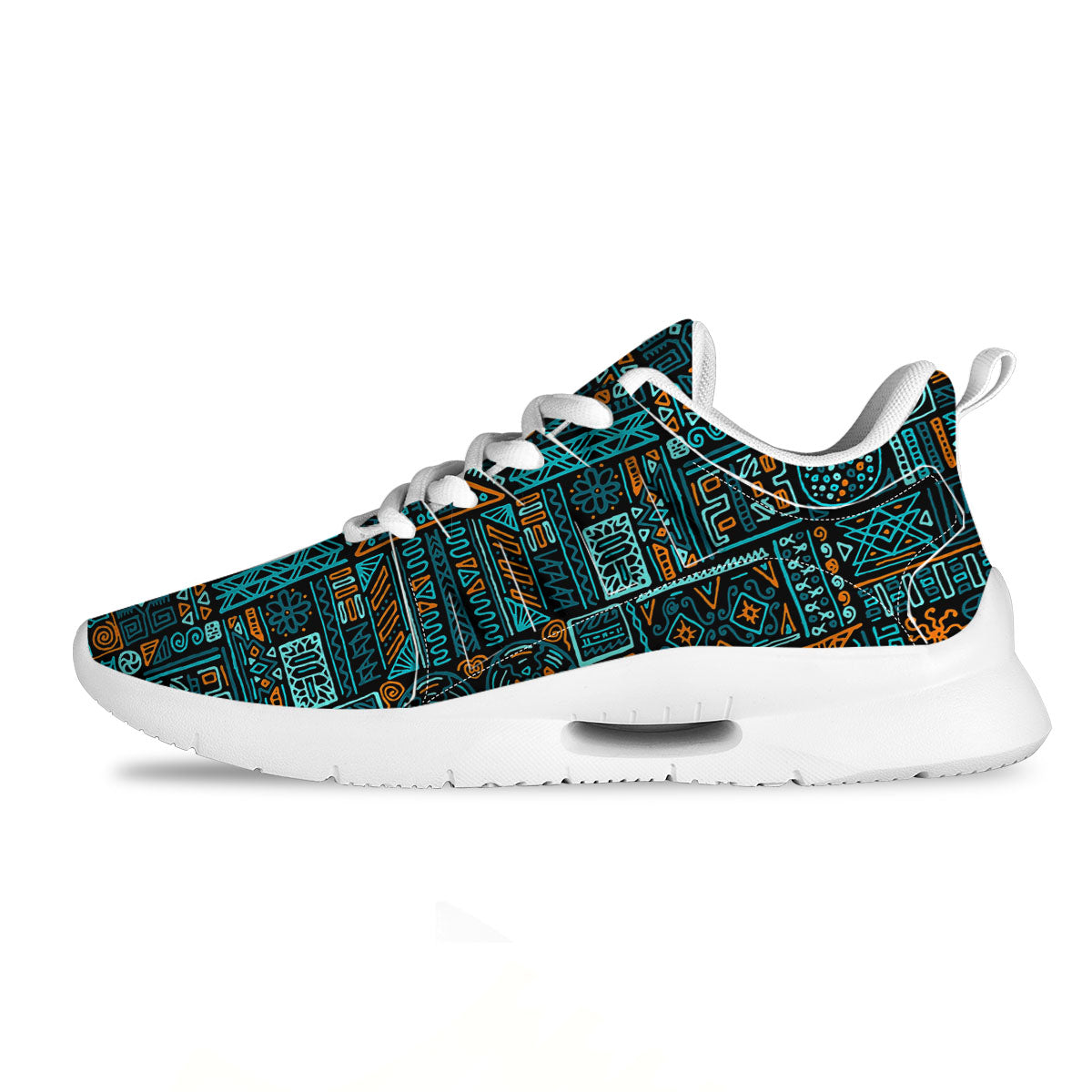 Ethnic Turquoise African Print Pattern Tennis Shoes-grizzshop