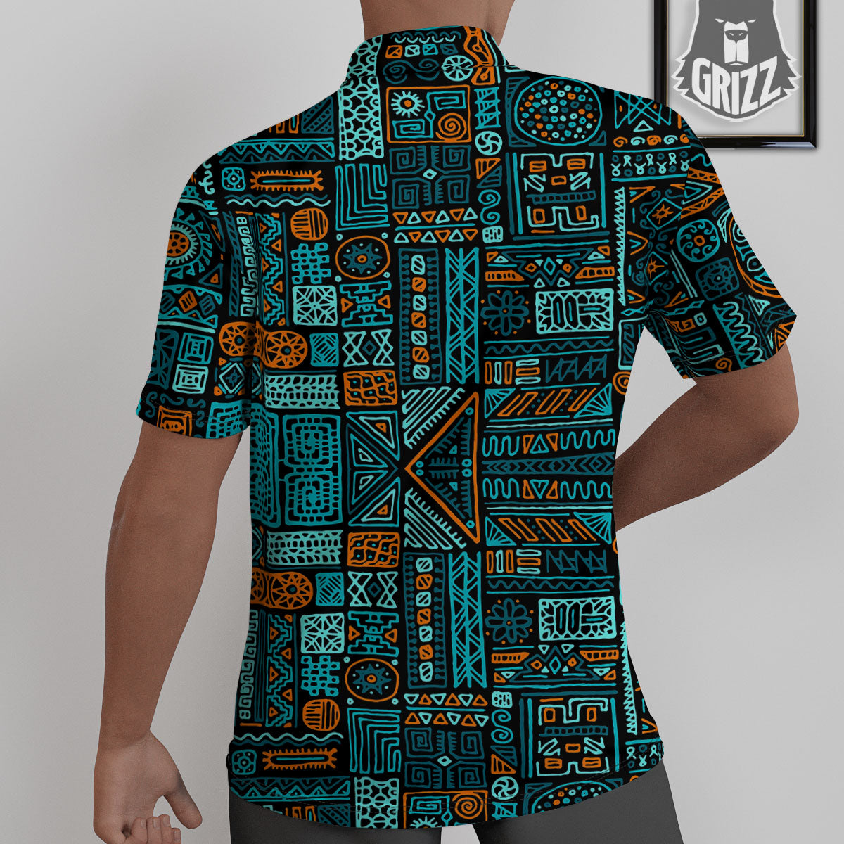 Ethnic Turquoise African Print Pattern Untucked Shirts-grizzshop