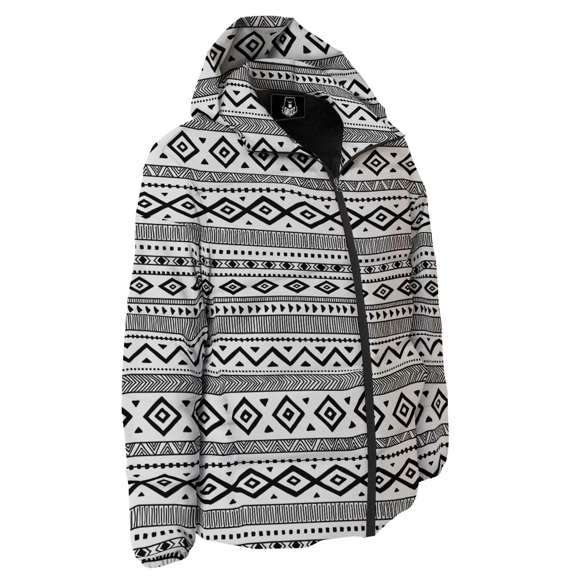 Ethnic White And Black Print Pattern Down Jacket-grizzshop
