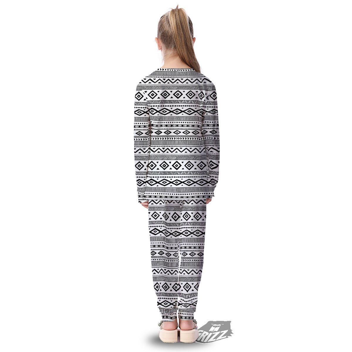 Ethnic White And Black Print Pattern Kid's Pajamas-grizzshop