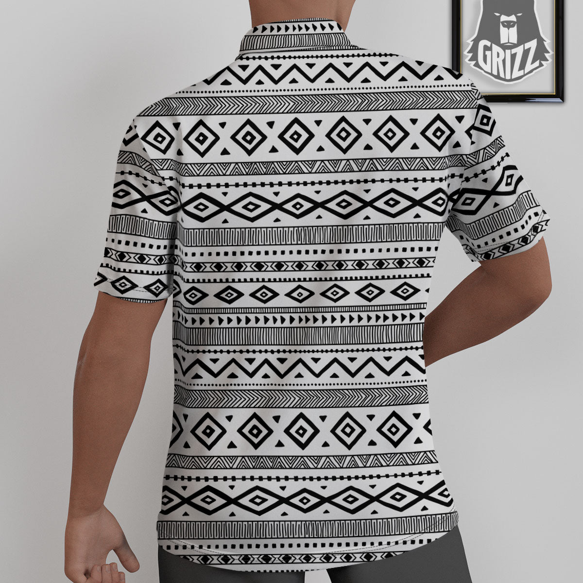 Ethnic White And Black Print Pattern Untucked Shirts-grizzshop