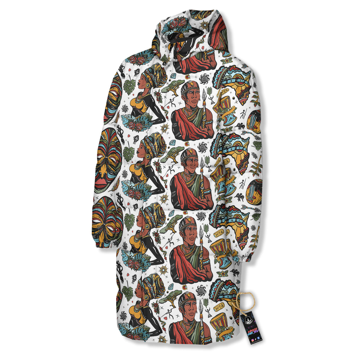 Ethnic Afro African Print Pattern Long Down Jacket