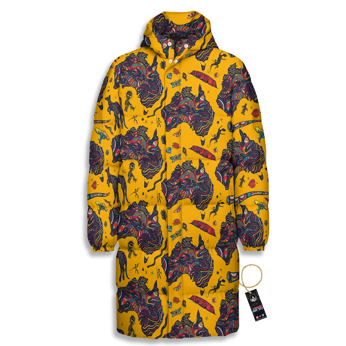 Ethnic Australian Map Tattoo Print Pattern Long Down Jacket