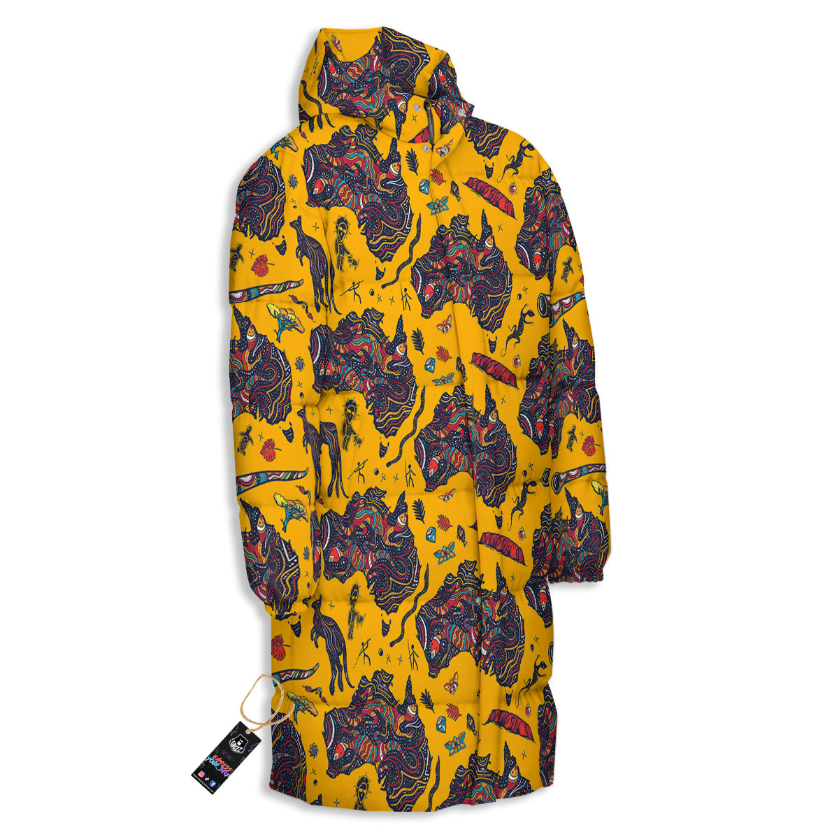 Ethnic Australian Map Tattoo Print Pattern Long Down Jacket