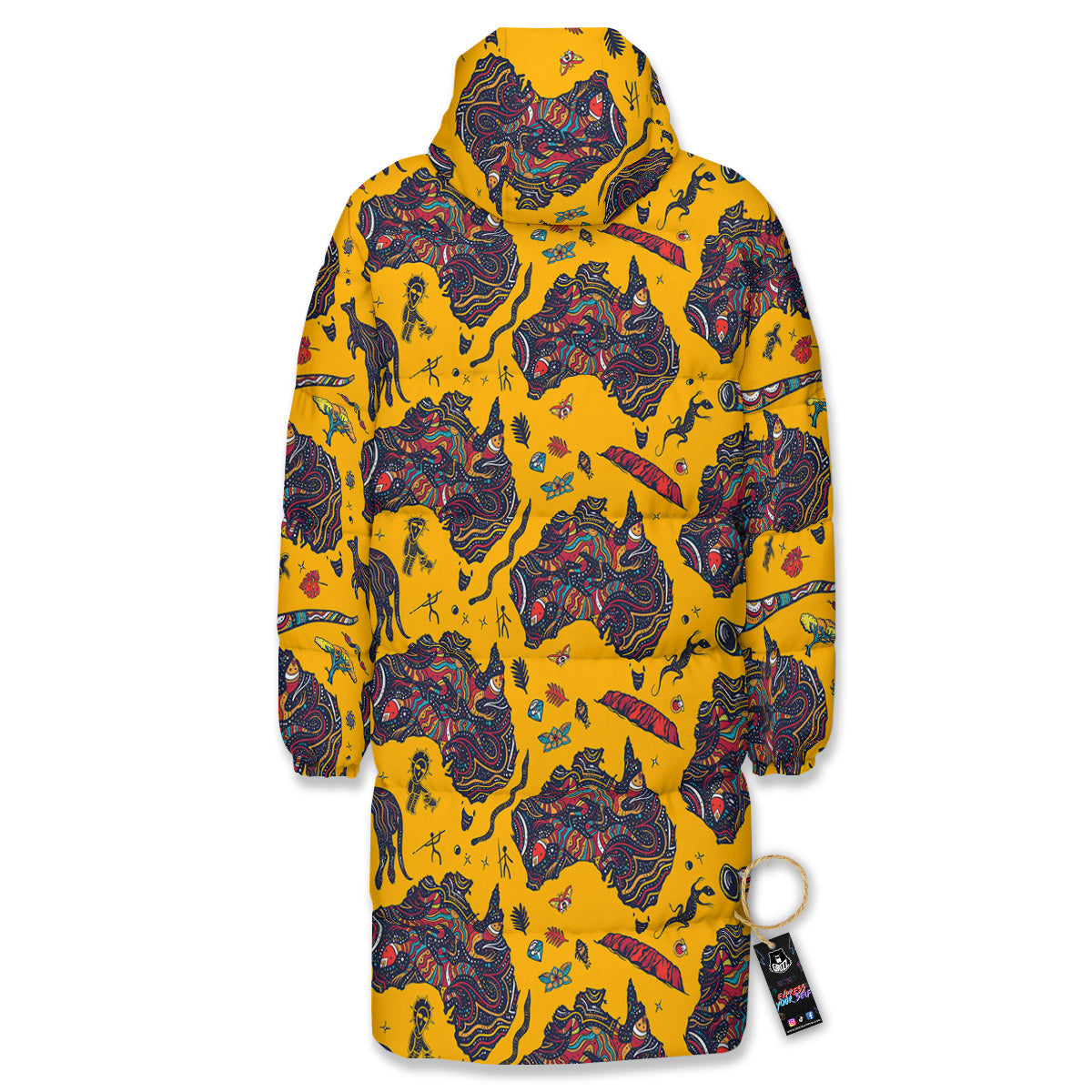Ethnic Australian Map Tattoo Print Pattern Long Down Jacket
