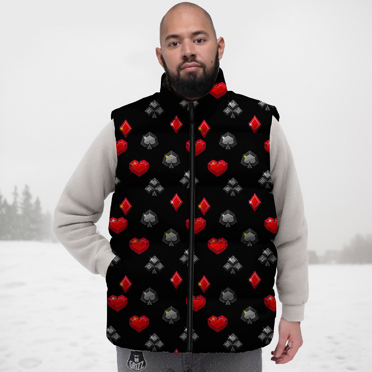 Evil Eye Hamsa Pattern Print Down Vest-grizzshop