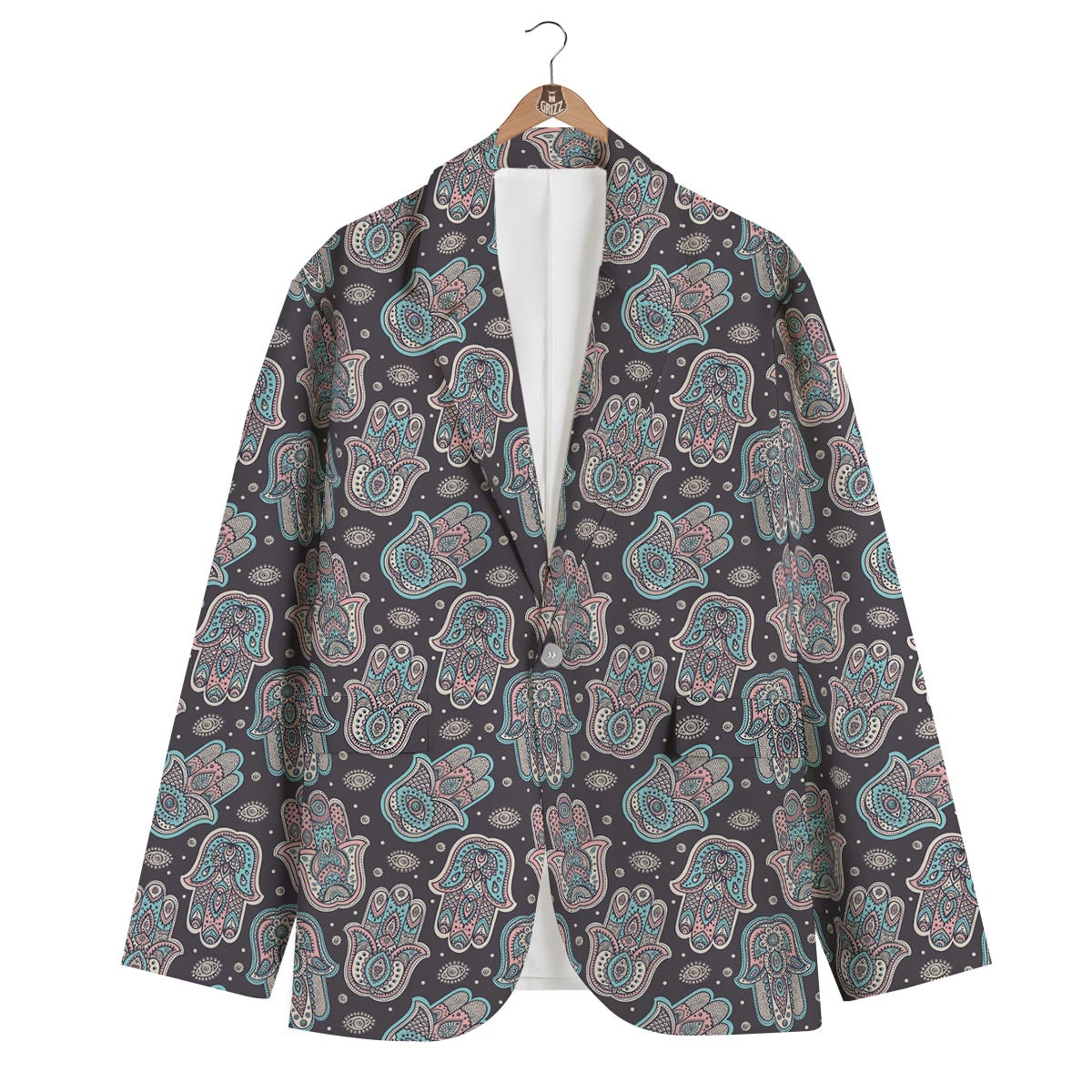Evil Eye Hamsa Pattern Print Men's Blazer-grizzshop