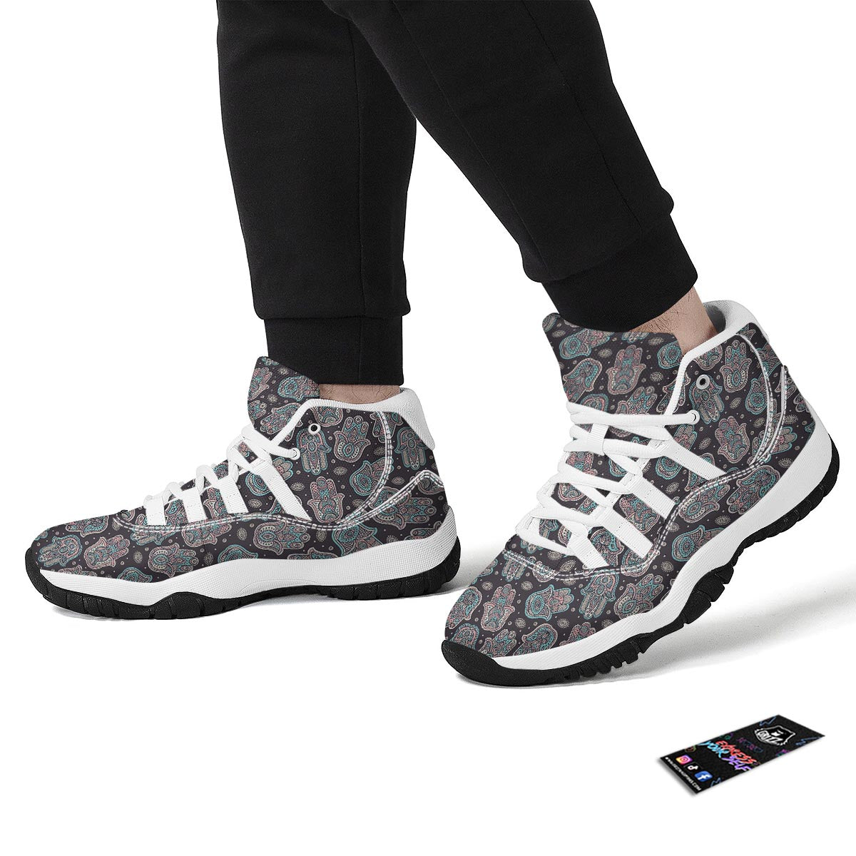 Evil Eye Hamsa Pattern Print White Bball Shoes-grizzshop