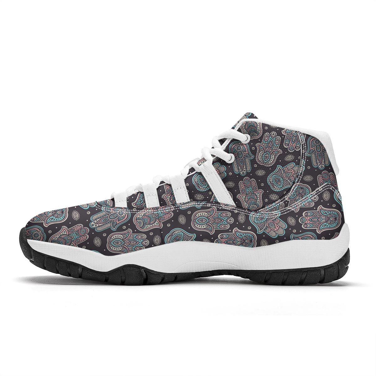 Evil Eye Hamsa Pattern Print White Bball Shoes-grizzshop