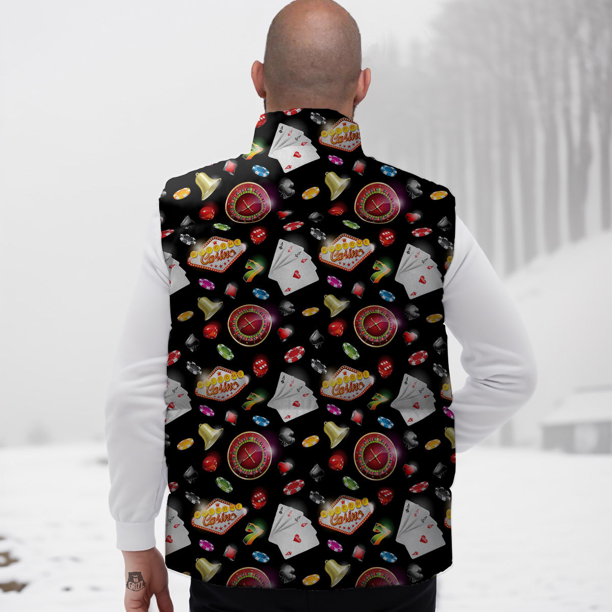 Evil Eye Pattern Print Down Vest-grizzshop