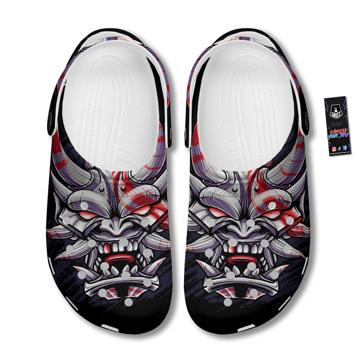 Evil Samurai Mask Print Clog-grizzshop