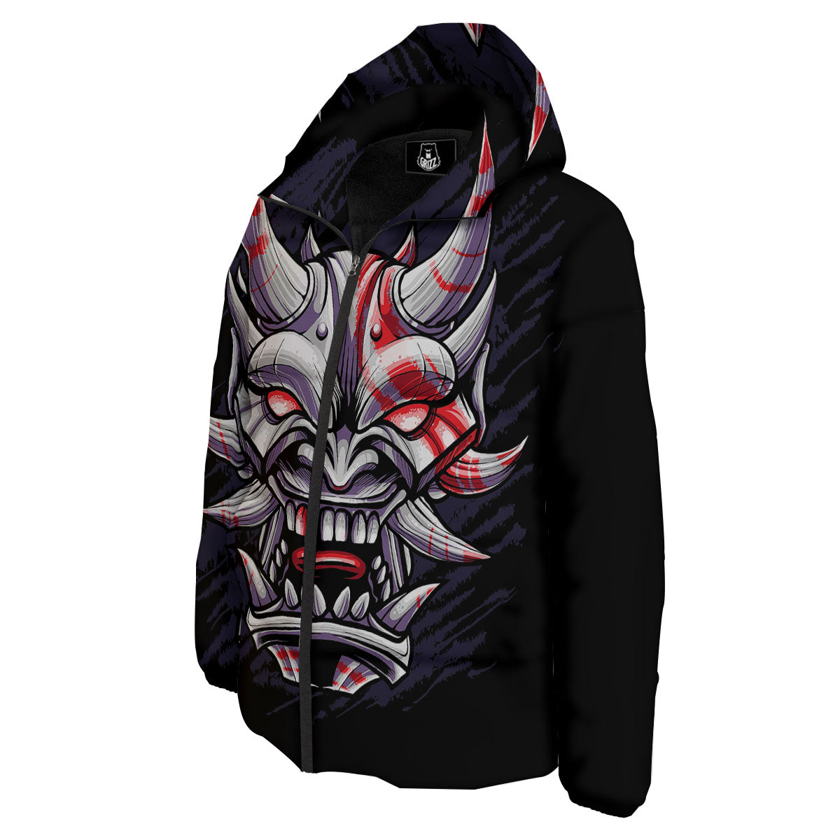 Evil Samurai Mask Print Down Jacket-grizzshop